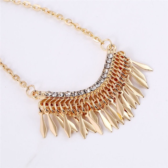 - -🆑 Bohemian Fringe Necklace with crystals - Picture 3 of 4